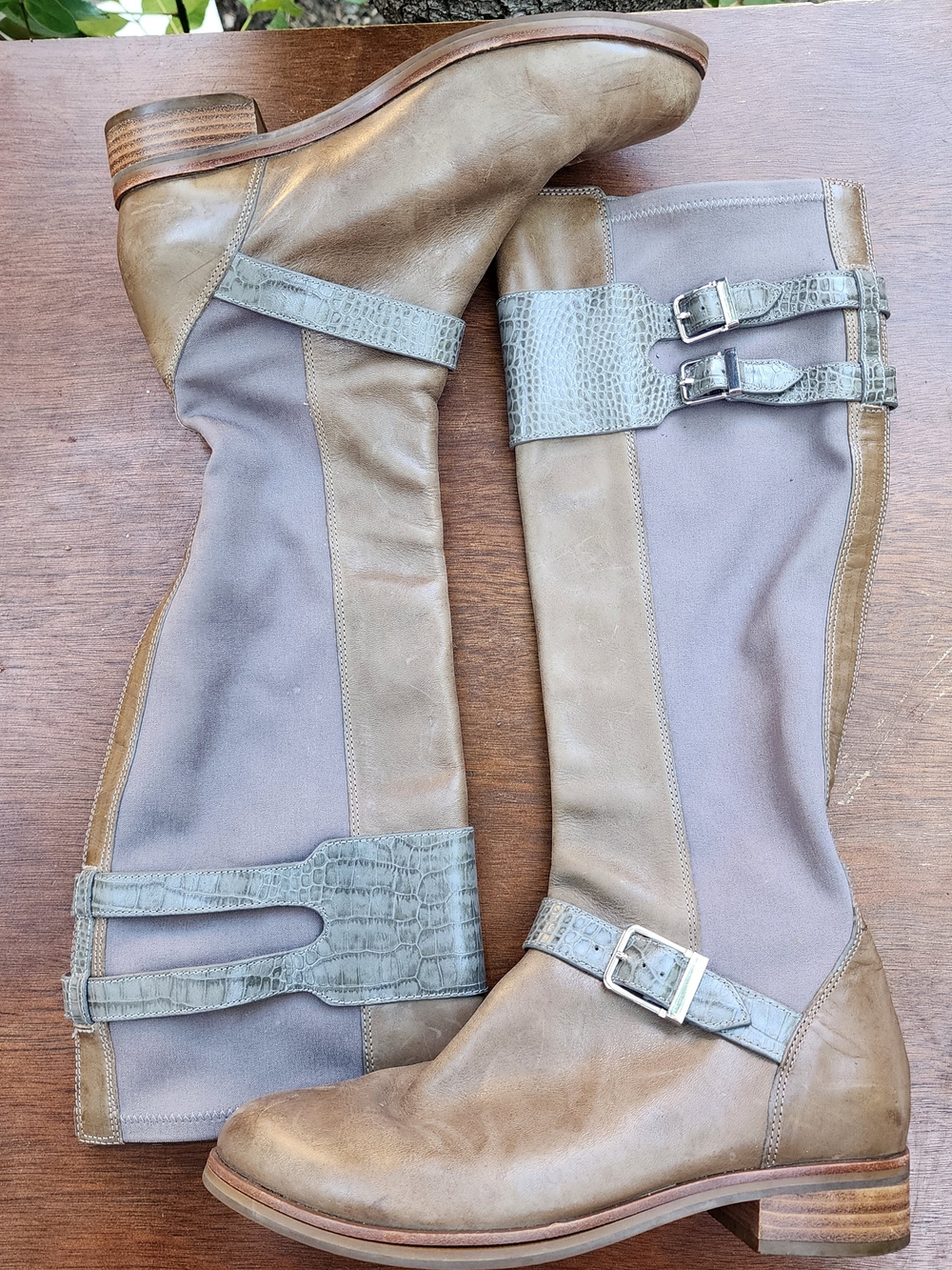 Cole Haan Air Tennley Leather Buckle Riding Boots Two Tone Croc Accent 7.5 - Picture 4 of 10